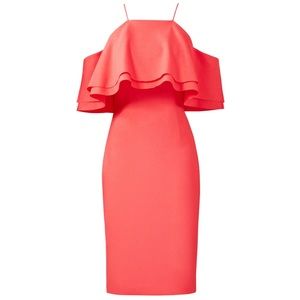 Coral Ruffle Cold Shoulder Dress